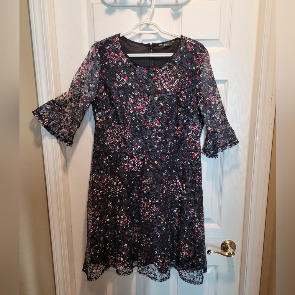 Reitmans Black Floral Bell Sleeve Dress (US 12)